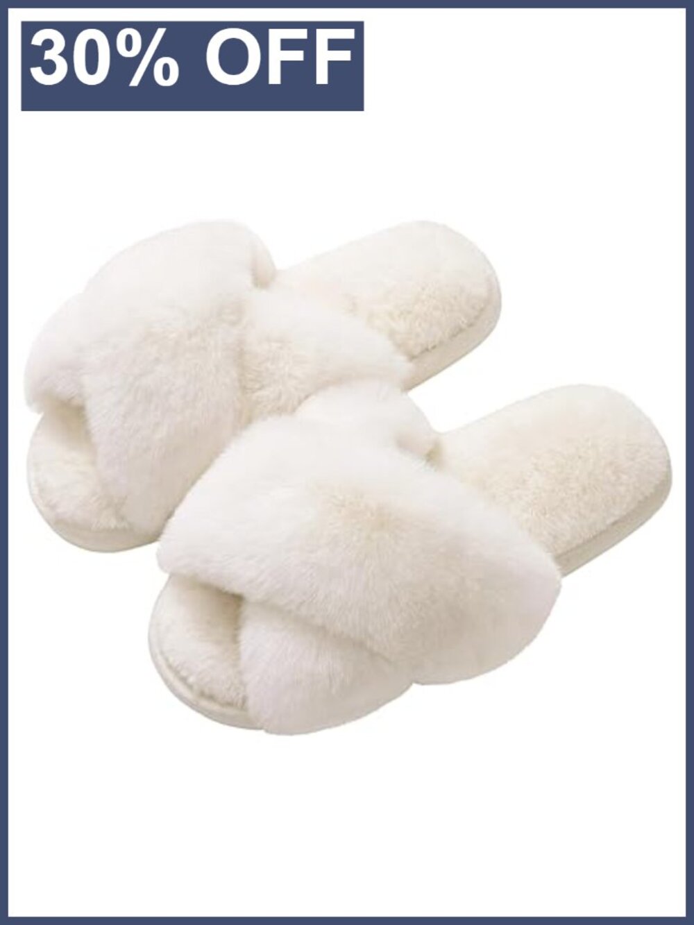 Memory Foam Fuzzy House Slippers Cross Band Open Toe Faux Fur Women